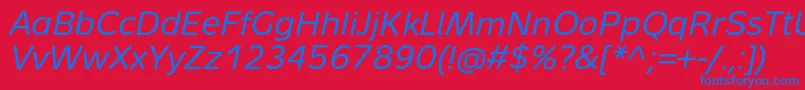 MetronTextProItalic-Schriftart – Blaue Schriften auf rotem Hintergrund