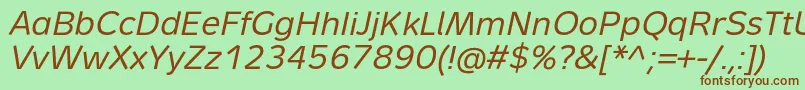 MetronTextProItalic-fontti – ruskeat fontit vihreällä taustalla