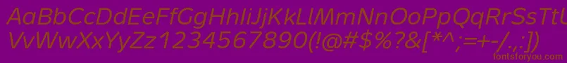 MetronTextProItalic-Schriftart – Braune Schriften auf violettem Hintergrund