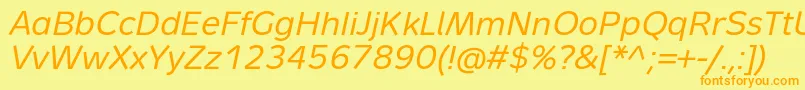 MetronTextProItalic-Schriftart – Orangefarbene Schriften auf gelbem Hintergrund