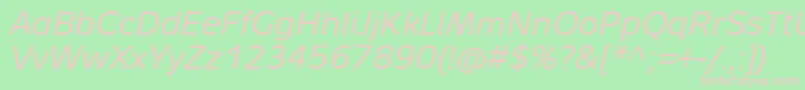 MetronTextProItalic-fontti – vaaleanpunaiset fontit vihreällä taustalla
