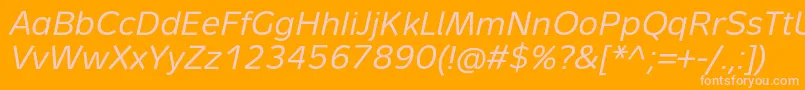 MetronTextProItalic-fontti – vaaleanpunaiset fontit oranssilla taustalla