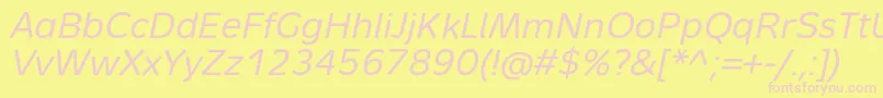 MetronTextProItalic-fontti – vaaleanpunaiset fontit keltaisella taustalla