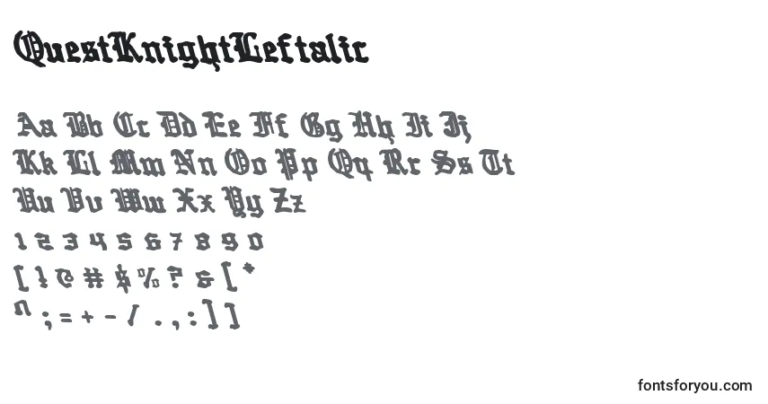 A fonte QuestKnightLeftalic – alfabeto, números, caracteres especiais