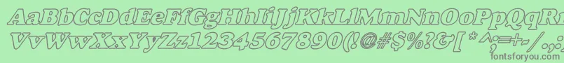 AlfredoHeavyHollowWideBoldItalic-Schriftart – Graue Schriften auf grünem Hintergrund