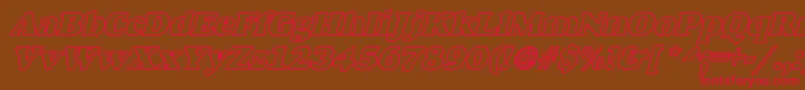AlfredoHeavyHollowWideBoldItalic Font – Red Fonts on Brown Background