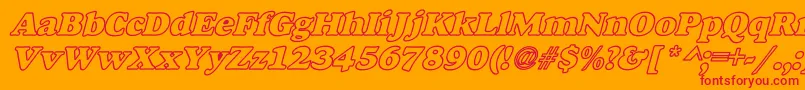 AlfredoHeavyHollowWideBoldItalic Font – Red Fonts on Orange Background