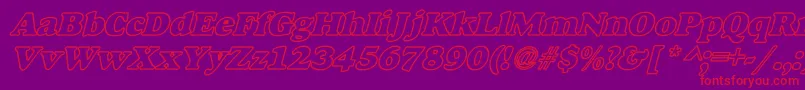 AlfredoHeavyHollowWideBoldItalic Font – Red Fonts on Purple Background