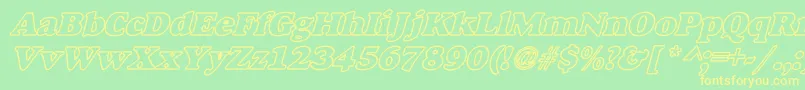 フォントAlfredoHeavyHollowWideBoldItalic – 黄色の文字が緑の背景にあります