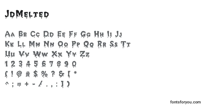 A fonte JdMelted – alfabeto, números, caracteres especiais