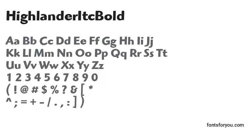A fonte HighlanderItcBold – alfabeto, números, caracteres especiais