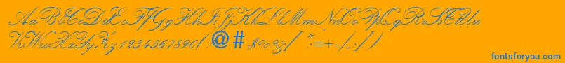 KremlinscripttwoRegularDb-Schriftart – Blaue Schriften auf orangefarbenem Hintergrund