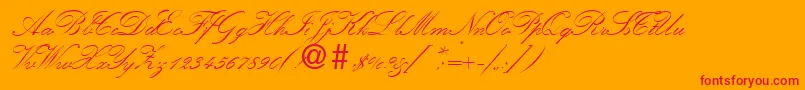 KremlinscripttwoRegularDb-Schriftart – Rote Schriften auf orangefarbenem Hintergrund