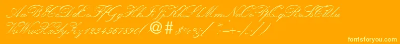 KremlinscripttwoRegularDb-Schriftart – Gelbe Schriften auf orangefarbenem Hintergrund