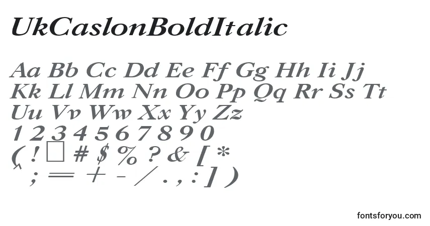 Schriftart UkCaslonBoldItalic – Alphabet, Zahlen, spezielle Symbole
