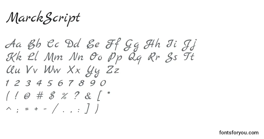 MarckScript-fontti – aakkoset, numerot, erikoismerkit