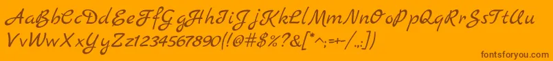 MarckScript-Schriftart – Braune Schriften auf orangefarbenem Hintergrund