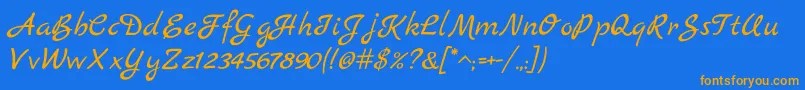 フォントMarckScript – オレンジ色の文字が青い背景にあります。