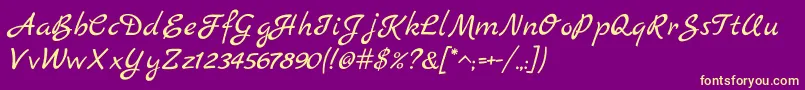 MarckScript-Schriftart – Gelbe Schriften auf violettem Hintergrund