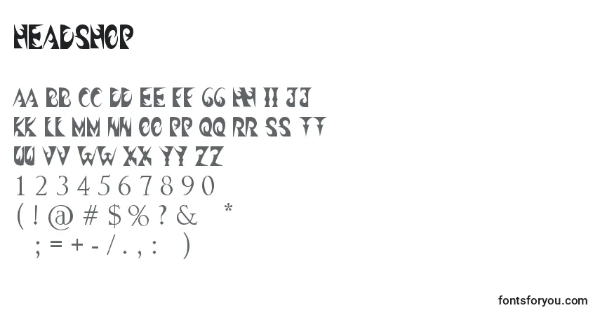 Czcionka Headshop – alfabet, cyfry, specjalne znaki