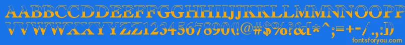 AAntiquetradyttlbw-Schriftart – Orangefarbene Schriften auf blauem Hintergrund