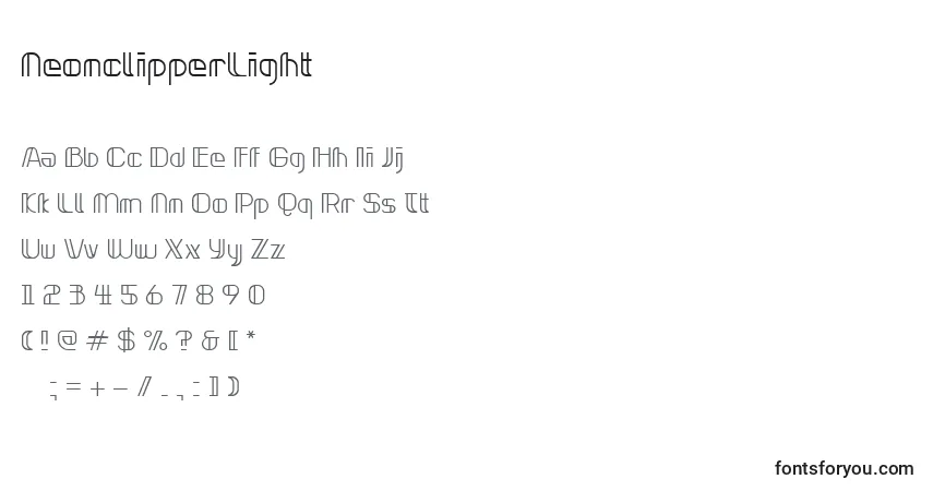 Schriftart NeonclipperLight – Alphabet, Zahlen, spezielle Symbole