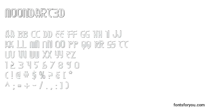 Czcionka Moondart3D – alfabet, cyfry, specjalne znaki