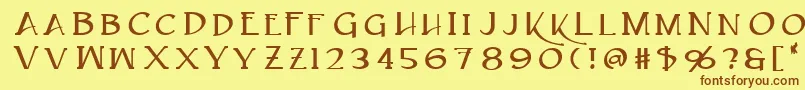 フォントCaeldera – 茶色の文字が黄色の背景にあります。