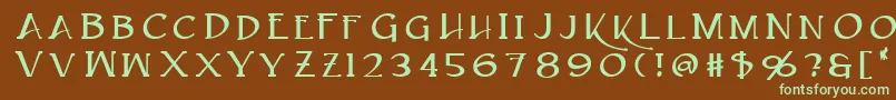 フォントCaeldera – 緑色の文字が茶色の背景にあります。