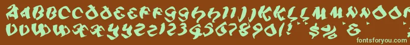 フォントPiratiqua – 緑色の文字が茶色の背景にあります。