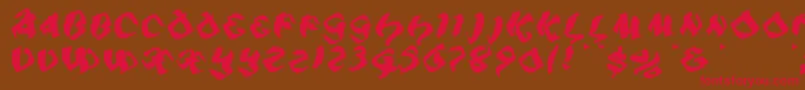 フォントPiratiqua – 赤い文字が茶色の背景にあります。