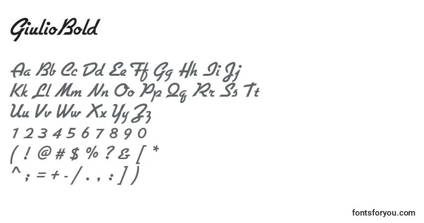 A fonte GiulioBold – alfabeto, números, caracteres especiais