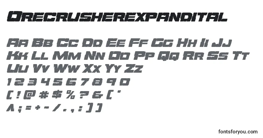 Schriftart Orecrusherexpandital – Alphabet, Zahlen, spezielle Symbole