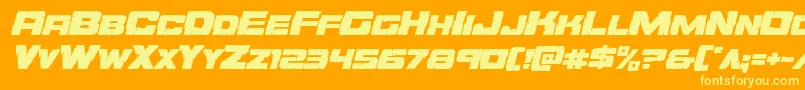 Orecrusherexpandital-Schriftart – Gelbe Schriften auf orangefarbenem Hintergrund