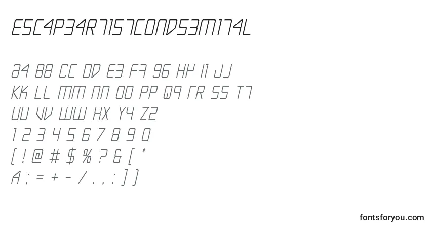 Шрифт Escapeartistcondsemital – алфавит, цифры, специальные символы