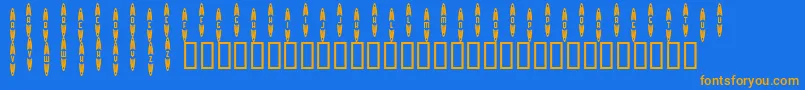 JackrabbitsBarGrill-Schriftart – Orangefarbene Schriften auf blauem Hintergrund