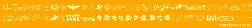 WcSlaassschClassic-Schriftart – Gelbe Schriften auf orangefarbenem Hintergrund