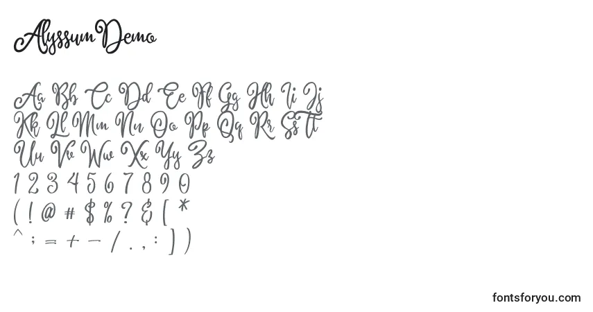 A fonte AlyssumDemo – alfabeto, números, caracteres especiais