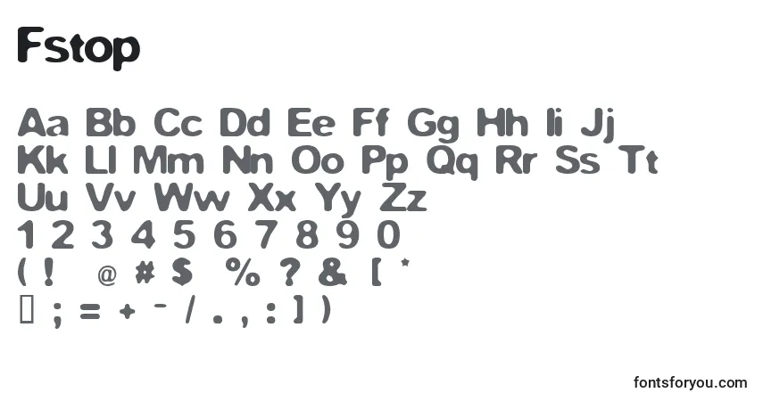 Schriftart Fstop – Alphabet, Zahlen, spezielle Symbole