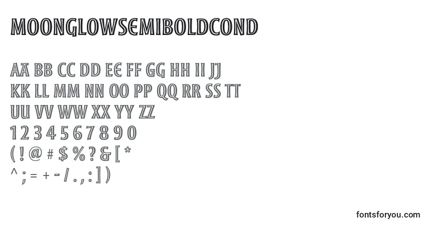 Шрифт MoonglowSemiboldcond – алфавит, цифры, специальные символы