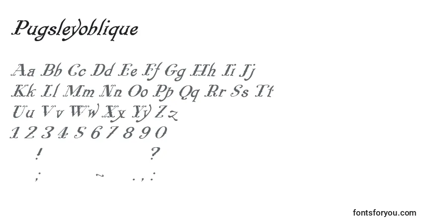 A fonte Pugsleyoblique – alfabeto, números, caracteres especiais