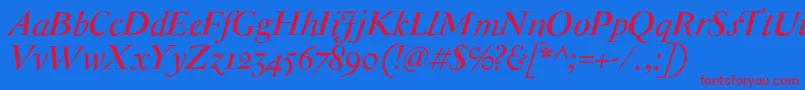 Czcionka AntiqueModerneItalic – czerwone czcionki na niebieskim tle