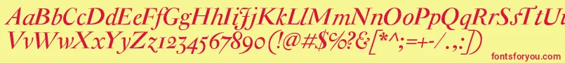 AntiqueModerneItalic-fontti – punaiset fontit keltaisella taustalla
