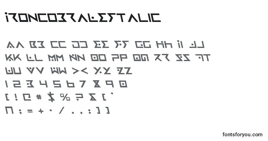 Schriftart IronCobraLeftalic – Alphabet, Zahlen, spezielle Symbole