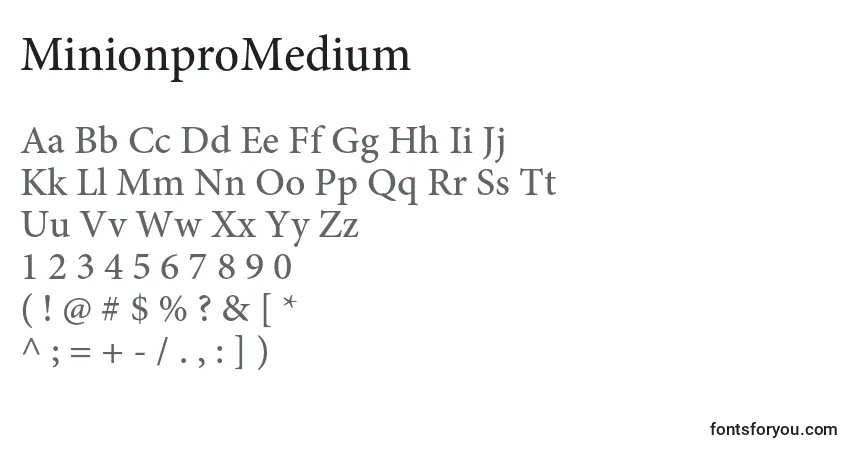 Czcionka MinionproMedium – alfabet, cyfry, specjalne znaki