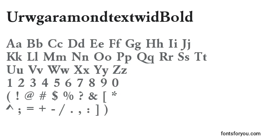 Шрифт UrwgaramondtextwidBold – алфавит, цифры, специальные символы