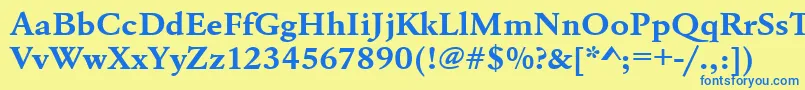 フォントUrwgaramondtextwidBold – 青い文字が黄色の背景にあります。