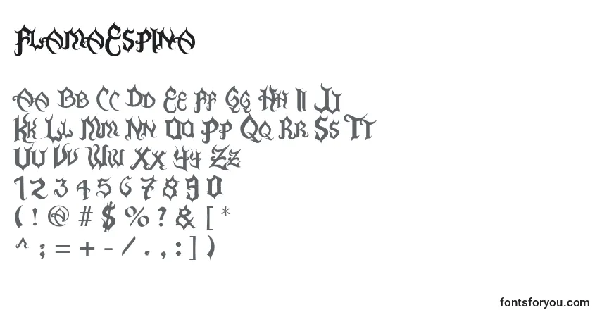 Fuente FlamaEspina - alfabeto, números, caracteres especiales