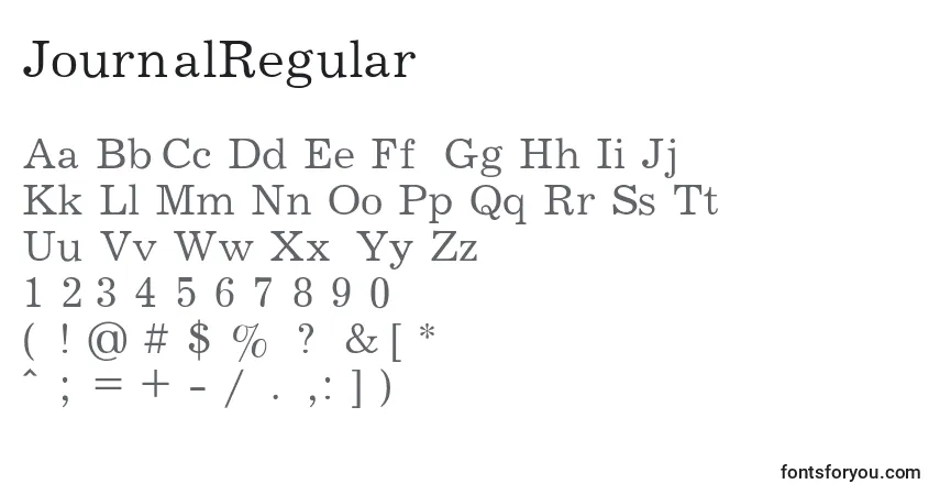 A fonte JournalRegular – alfabeto, números, caracteres especiais