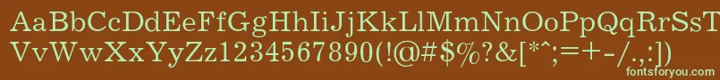 フォントJournalRegular – 緑色の文字が茶色の背景にあります。